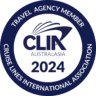 Logo of CLIA Australasia 2024 for travel agency members, promoting cruise experiences in Australasia.