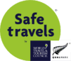 Safe Travels stamp by World Travel & Tourism Council and Qualmark, ensuring safe adventures in New Zealand.
